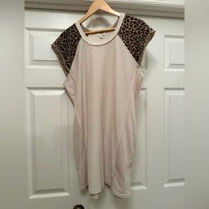Umgee Cream Midi Dress with Leopard Print Shoulders Size Medium